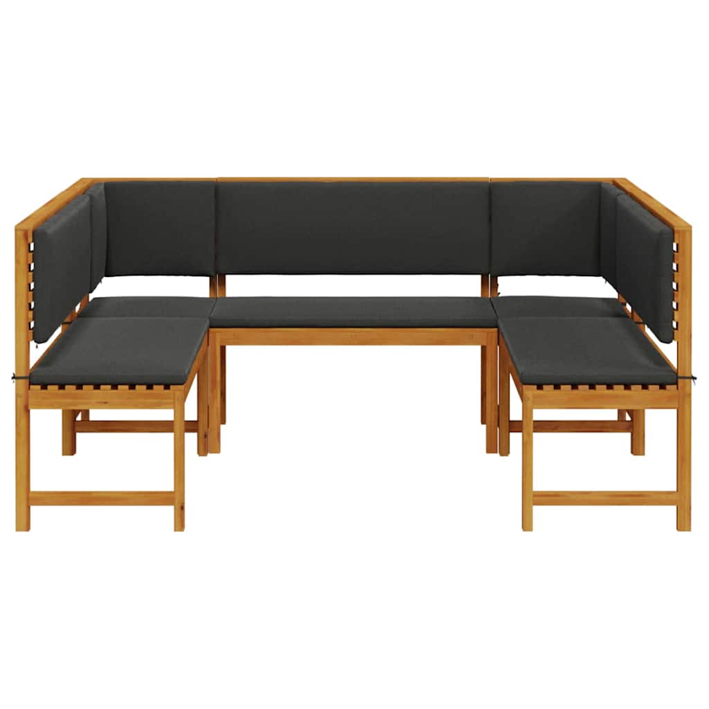 5-teiliges Gartenbank Set mit Kissen - aus solidem Akazienholz gemacht